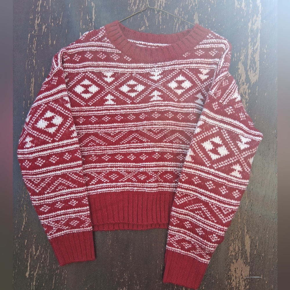Women's Red Patterned Sweater